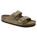 Birkenstock Arizona Soft Footbed Suede Sandal in taupe, front angled view