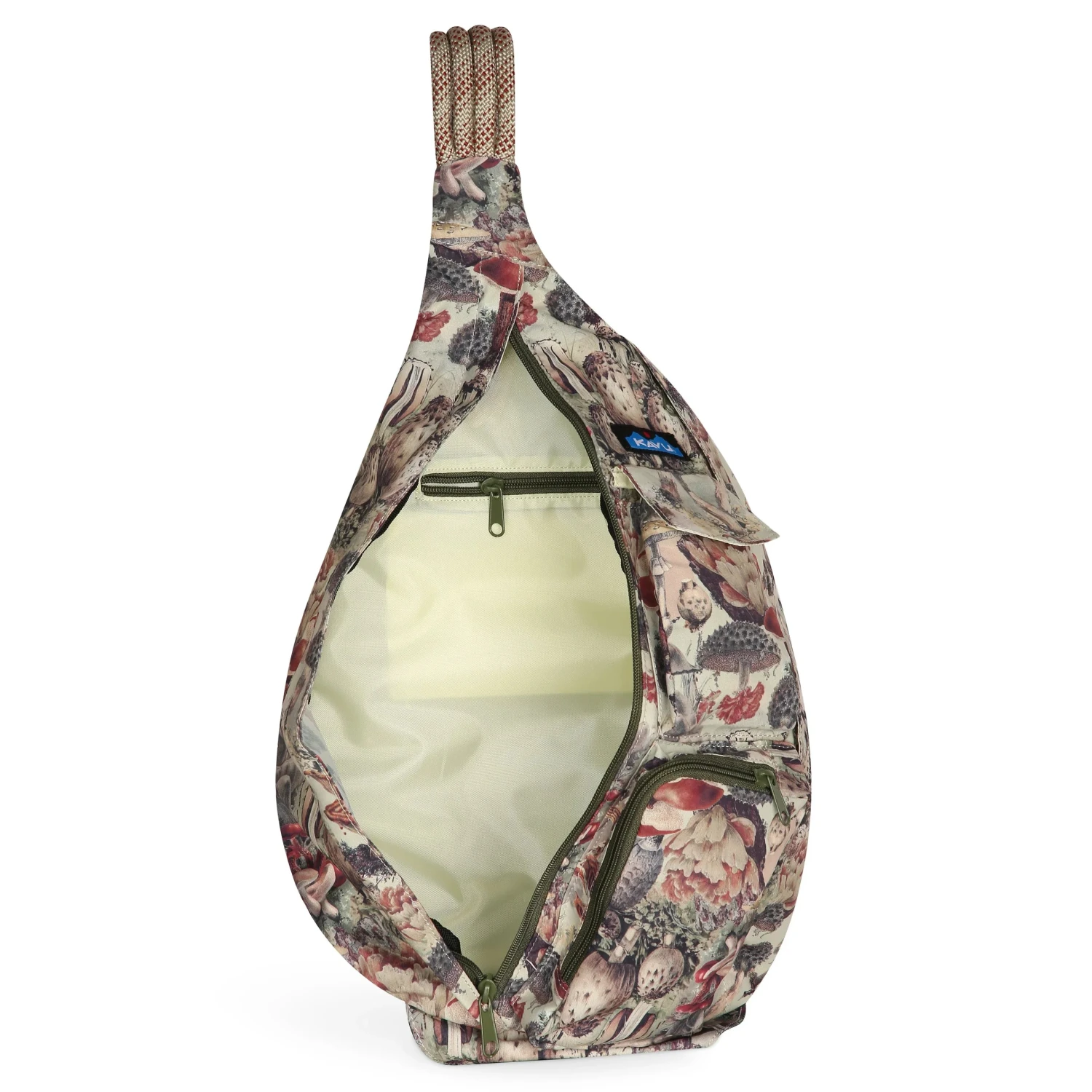 KAVU Slingback Bag in wonderland, front unzipped view