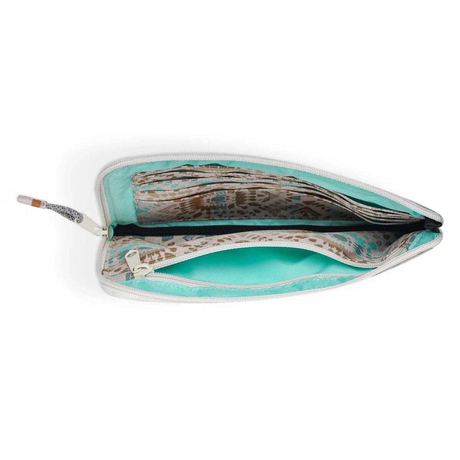 KAVU Clutch Case in valley trail, unzipped inside view
