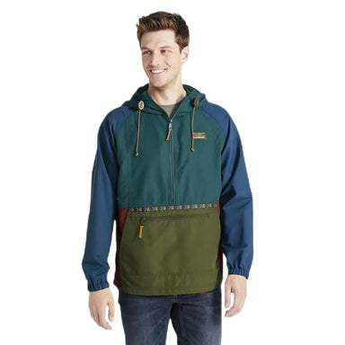 LL Bean Men's Mountain Classic Anorak shown in the Spruce/Tuscan Olive color option, front view on model.