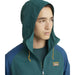 LL Bean Men's Mountain Classic Anorak shown in the Spruce/Tuscan Olive color option, hood view on model.