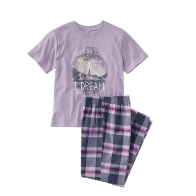 LL Bean Kid's All-Season Pajamas shown in the Lavender Ice Dream print. Front view.