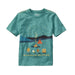LL Bean Kid's Graphic Tee, Glow-in-the-Dark shown in the Blue-Green Smores color option. Front view.