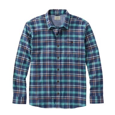 LL Bean Men's BeanFlex® All-Season Flannel Shirt shown in the color option Bright Mariner. Front view.
