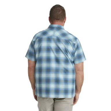 LL Bean Men's SunSmart® Cool Weave Shirt Short-Sleeve shown in the Rangeley Blue/ Marine Blue color option. Back view on model.