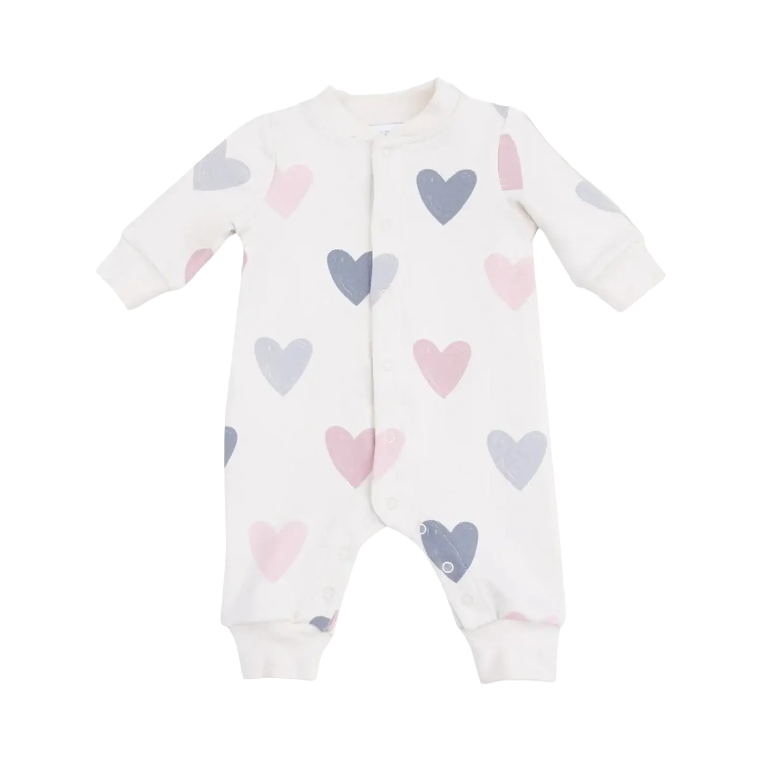 Angel Dear Baby Baseball Collar Romper, Heart Pattern, Front view