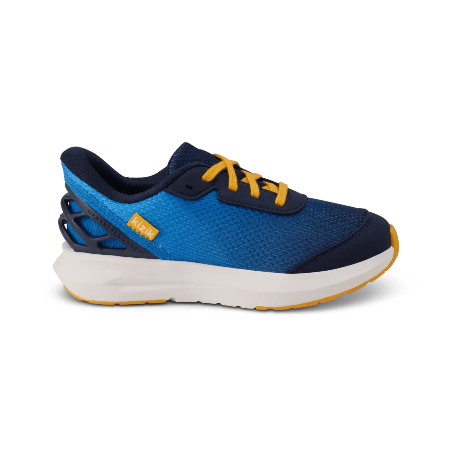 Kizik Kid's Athens 2 sneaker in super sonic & naval academy, side view
