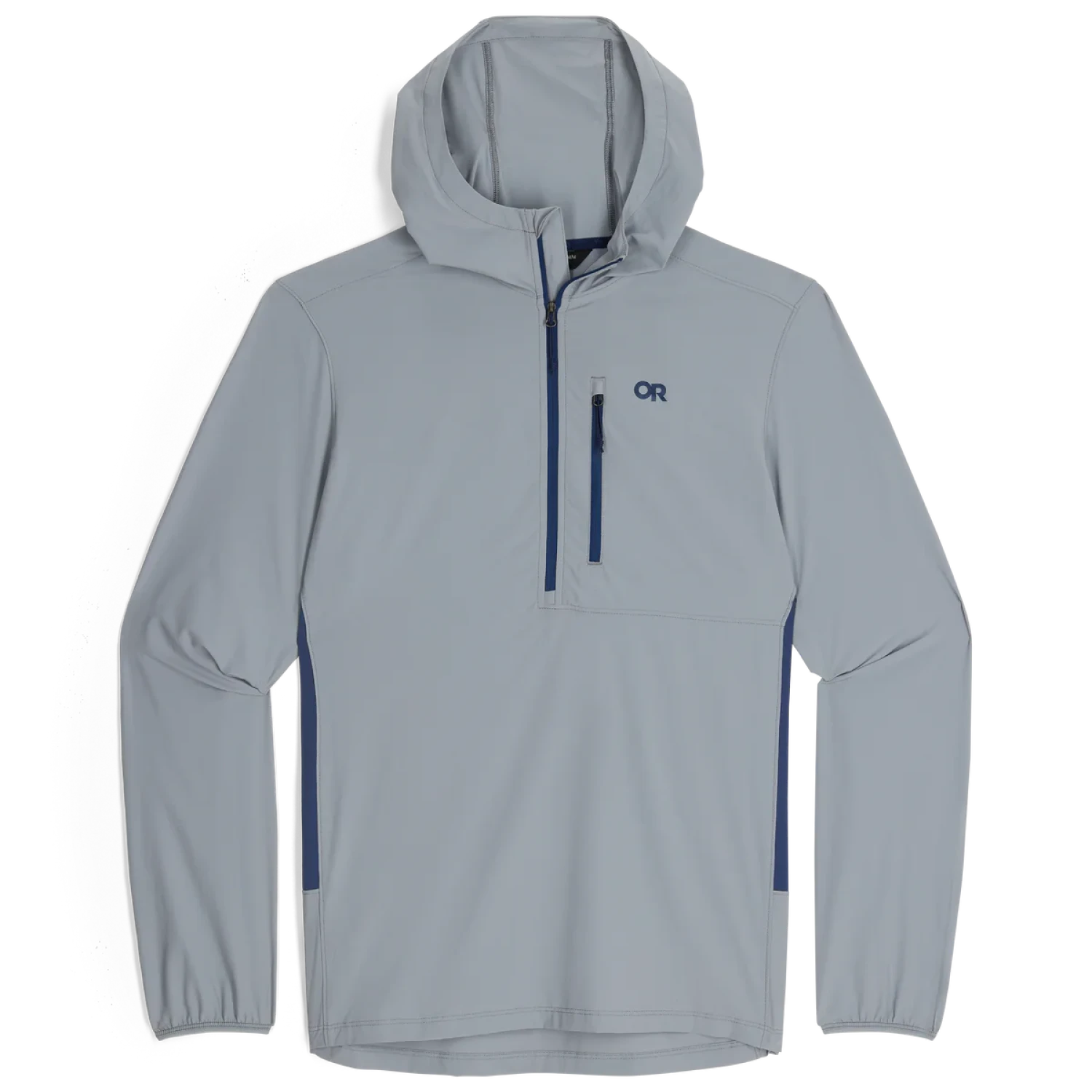 Outdoor Research Men's Astroman Air Sun Hoodie shown in the Slate/Cenote color option at Bearcub Outfitters. Front view flat.