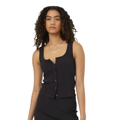 Tentree Women's Moraine Tank in black, on model front view