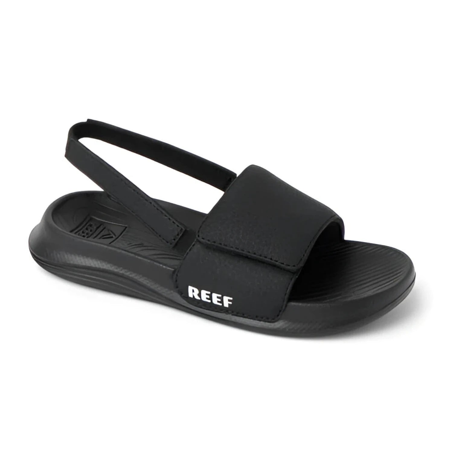Reef Little Salty Slide in black & white, front view