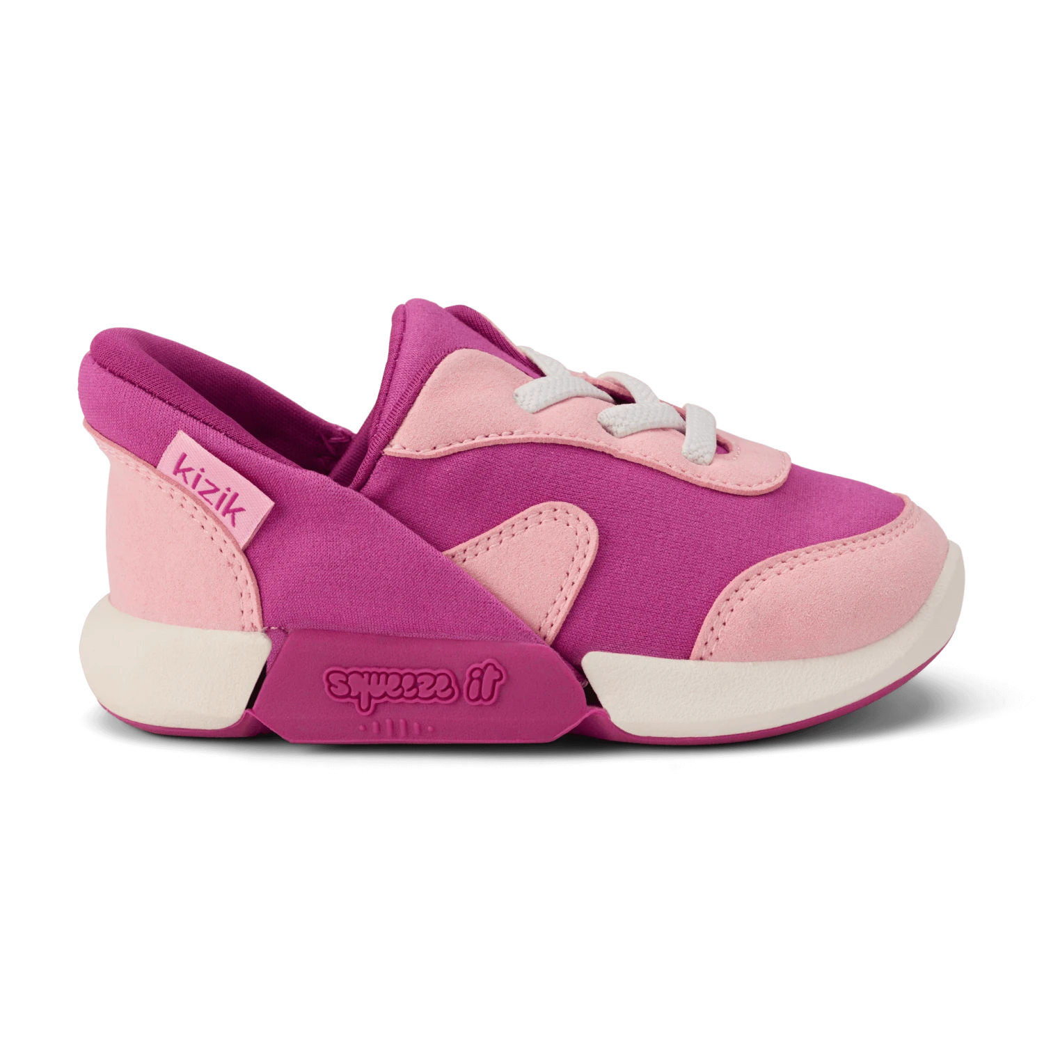 Kizik Toddler's Squeeze It in festival fuchsia, side view