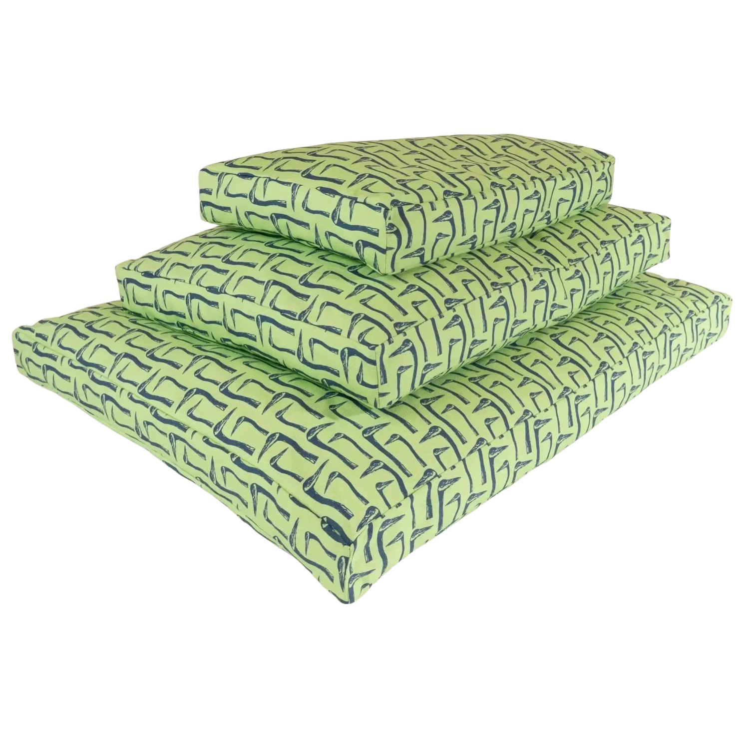 Keep It Cush Stuffable Dog Bed in heron head, three sizes stacked