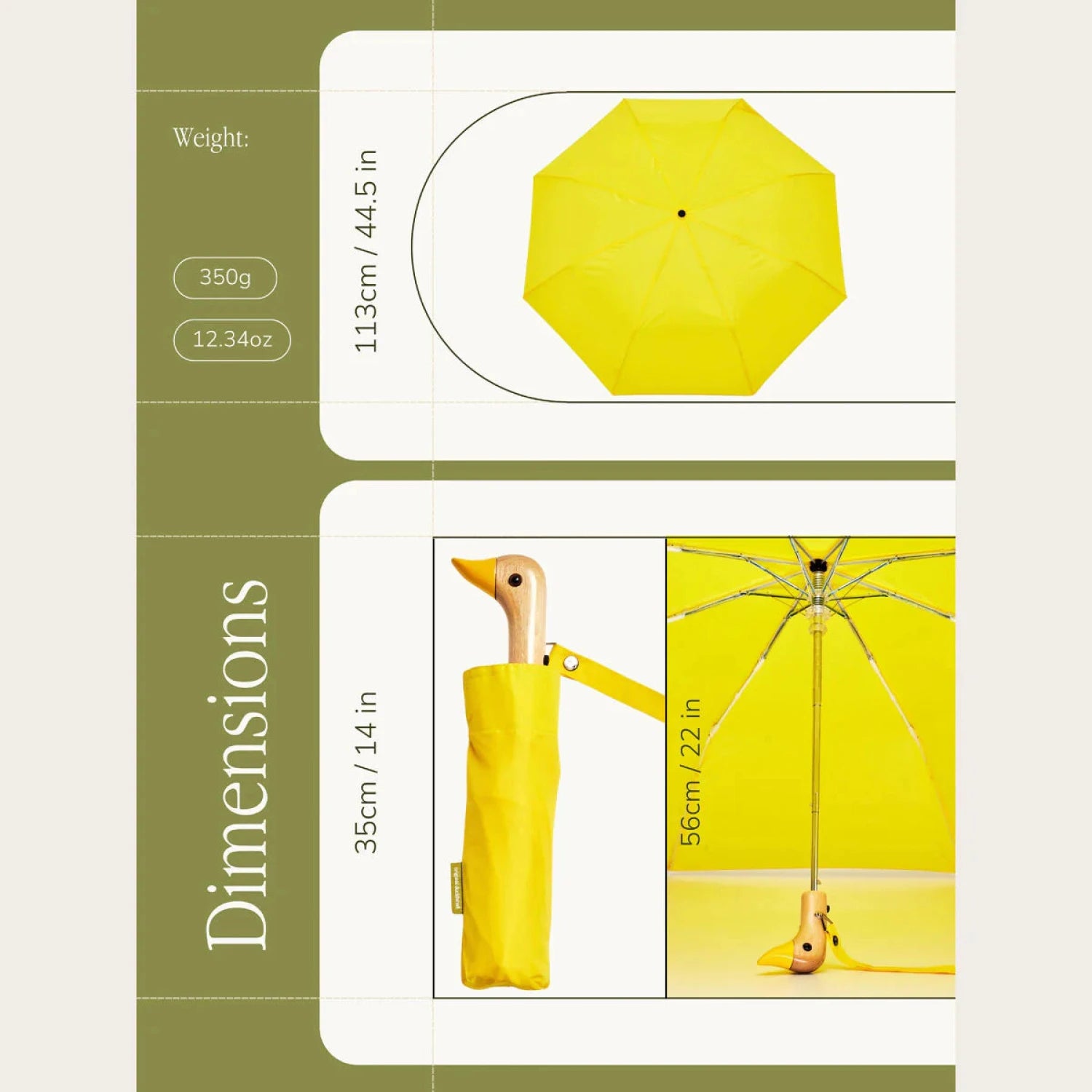 Duckhead Original Umbrella in yellow, dimensions view