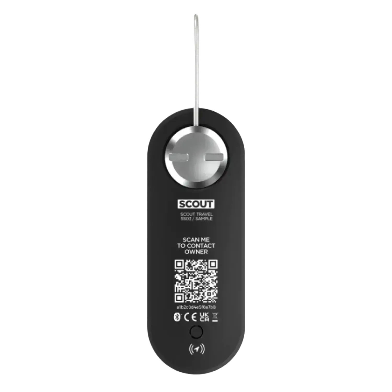 Eagle Creek Knog Scout Travel Smart Luggage Tag in Black, back view flat