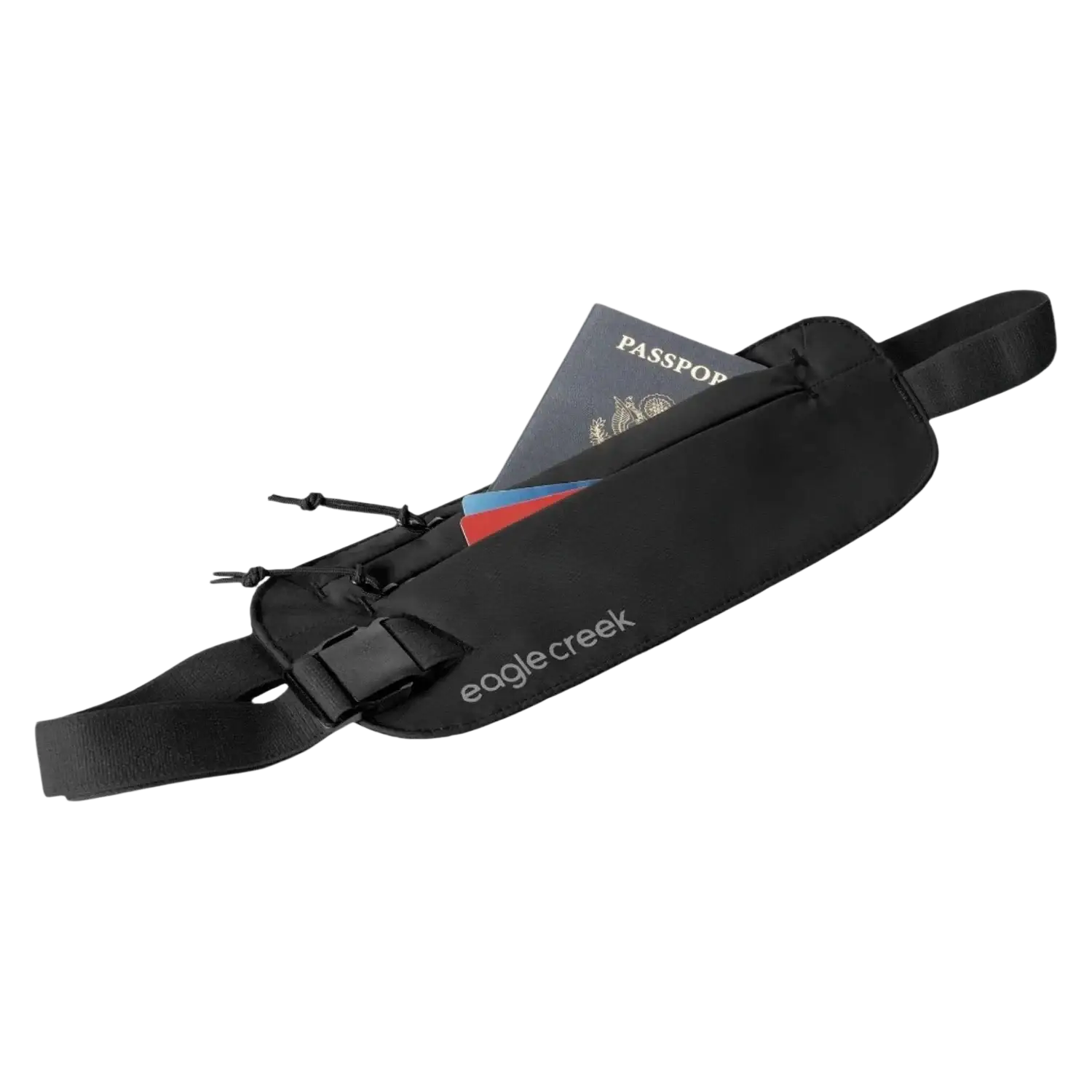 Eagle Creek Undercover RFID Money Belt in black, packed up view