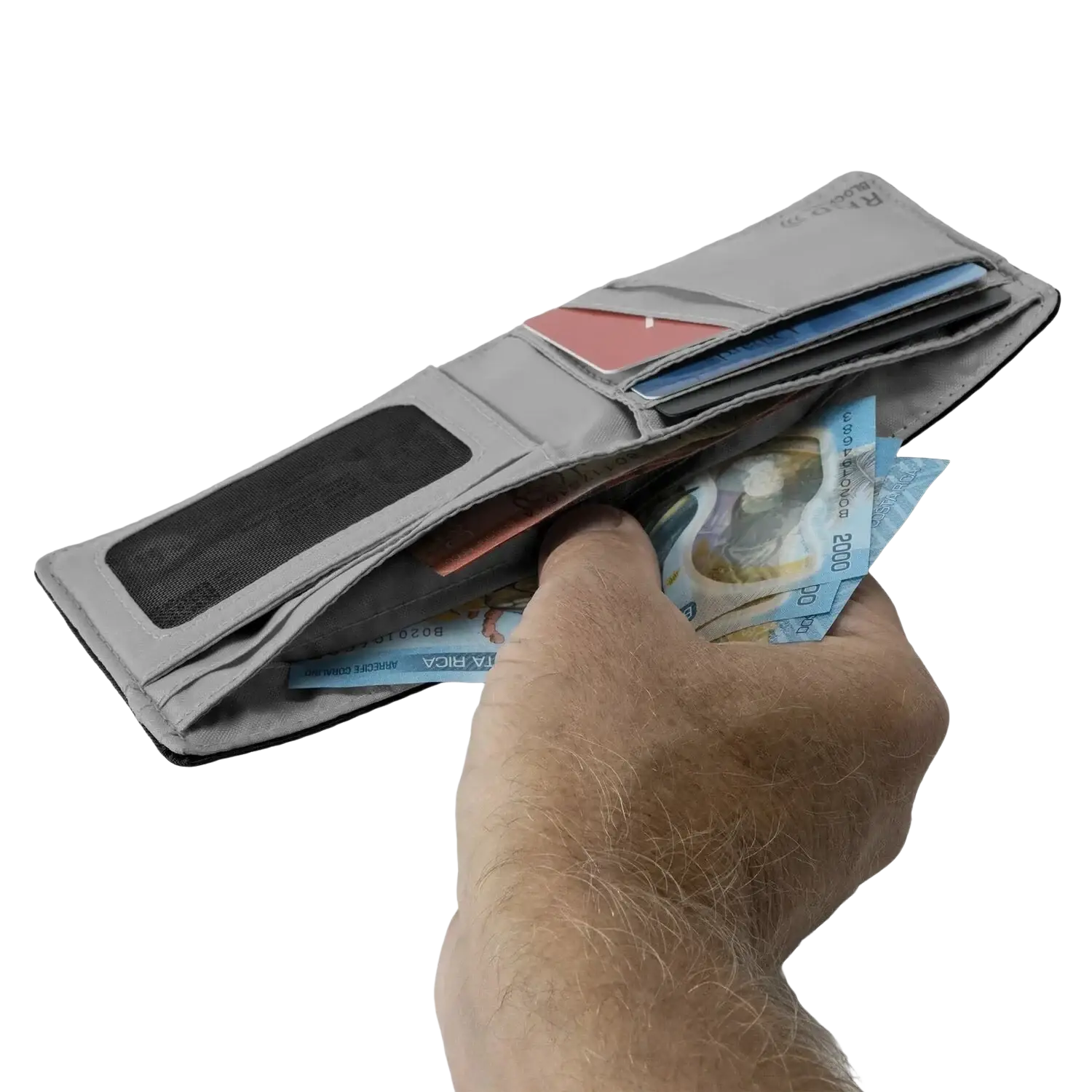 Eagle Creek Stash RFID Bifold Wallet in black, bill slot view