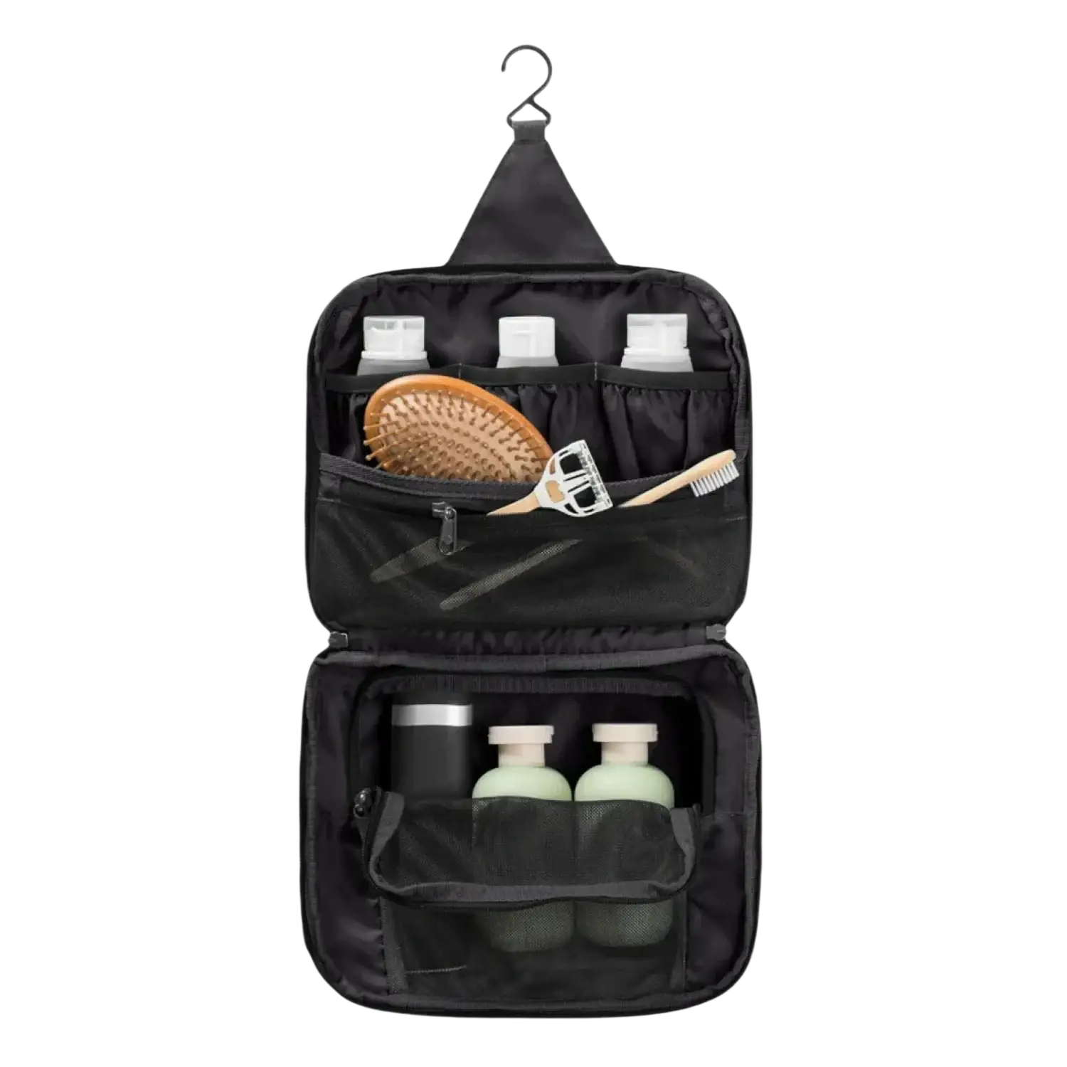 Eagle Creek Pack-It® Hanging Toiletry Bag in black, open & unzipped view