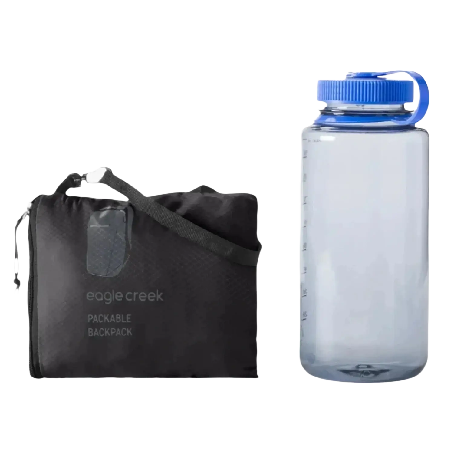 Eagle Creek Packable Backpack in black, packed up view