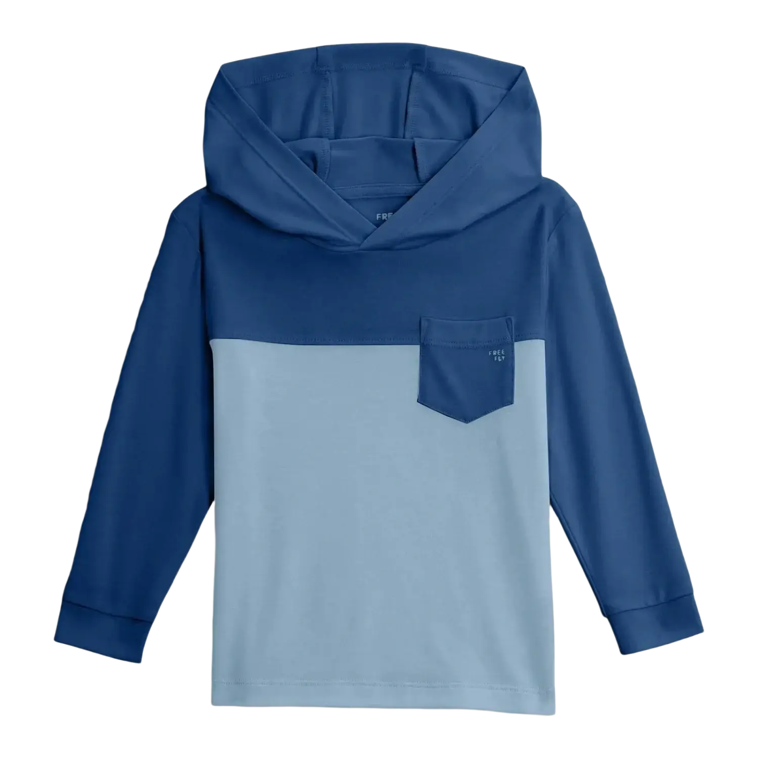 Free Fly Toddler Bamboo Shade Hoodie in true navy & blue fog, flat front view