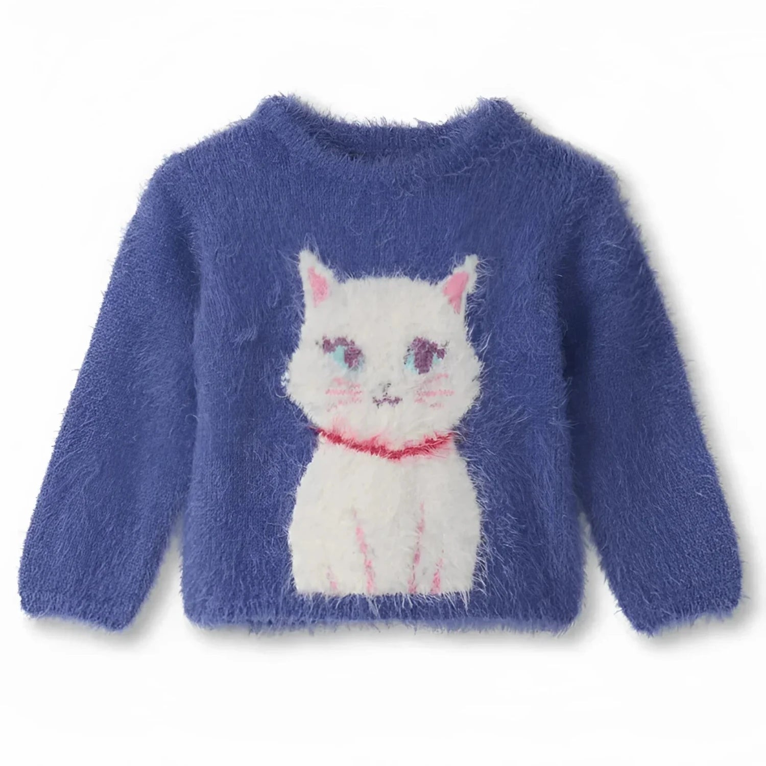 Hatley Baby Furry Sweater in kitty cat, flat front view