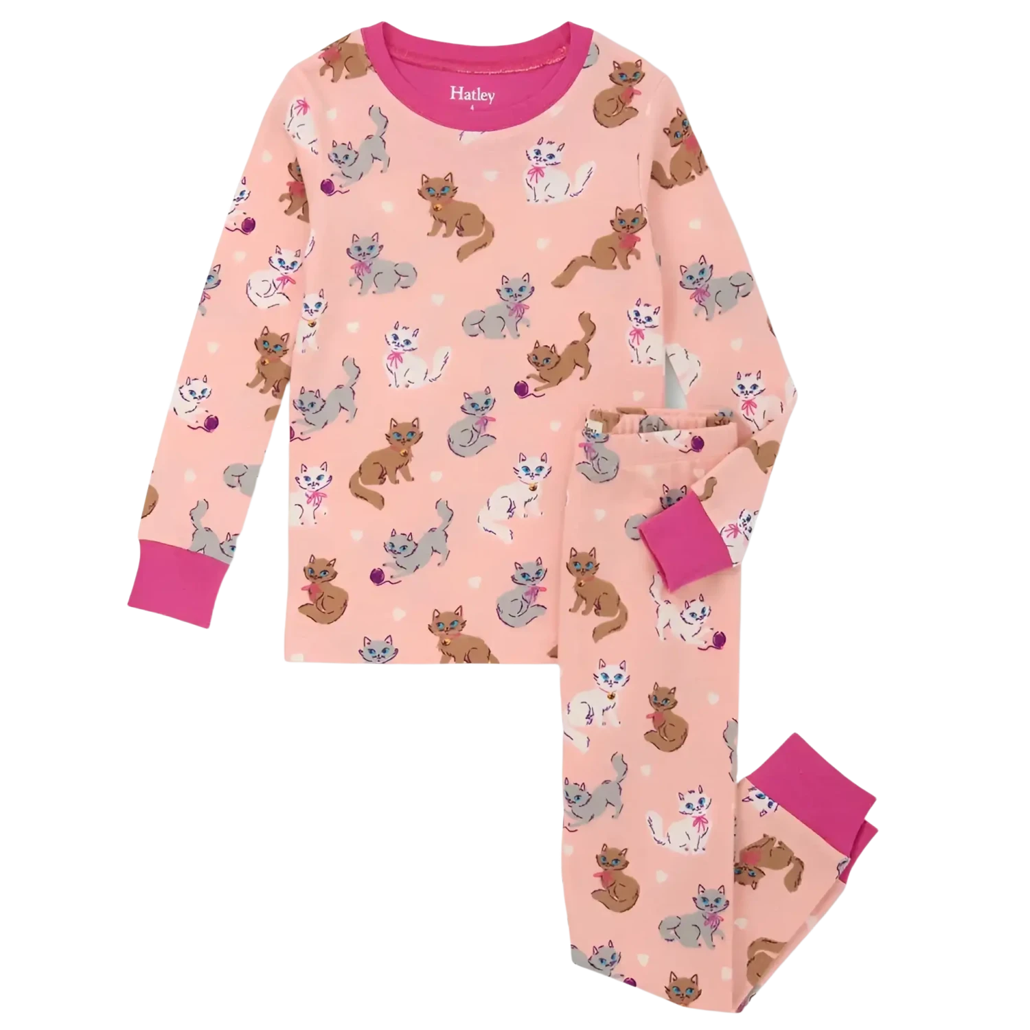 Hatley Kid's Cotton Pajama Set in little kitties, flat front