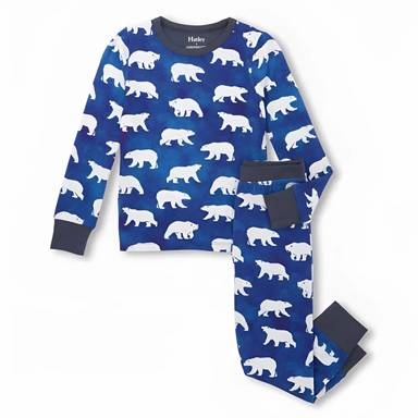 Hatley Kid's Bamboo Pajama Set in midnight polar bears, flat front view