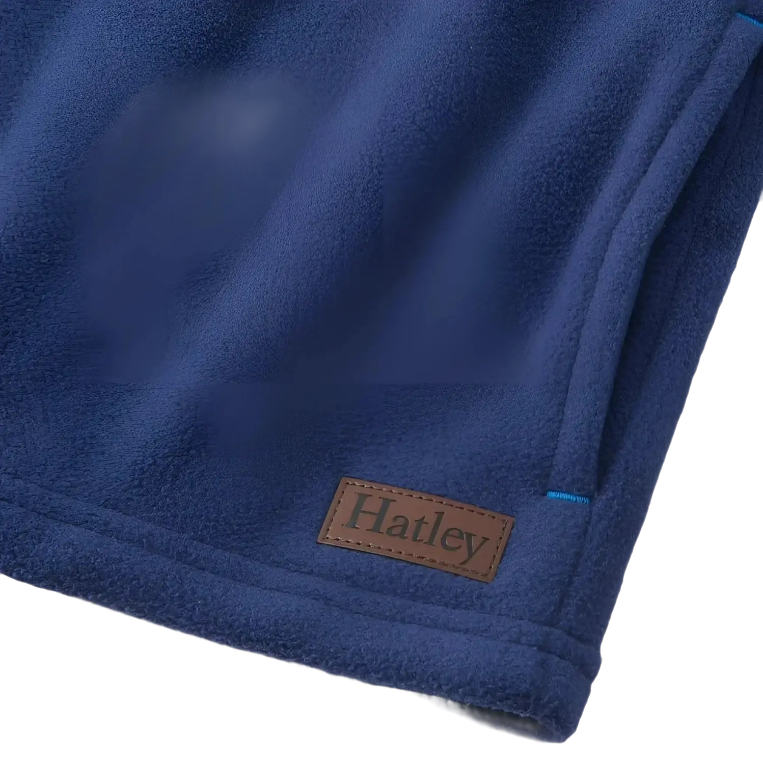 Hatley Kid's Colorblock Fleece 1/4 Zip Mockneck in navy, front pocket detail view
