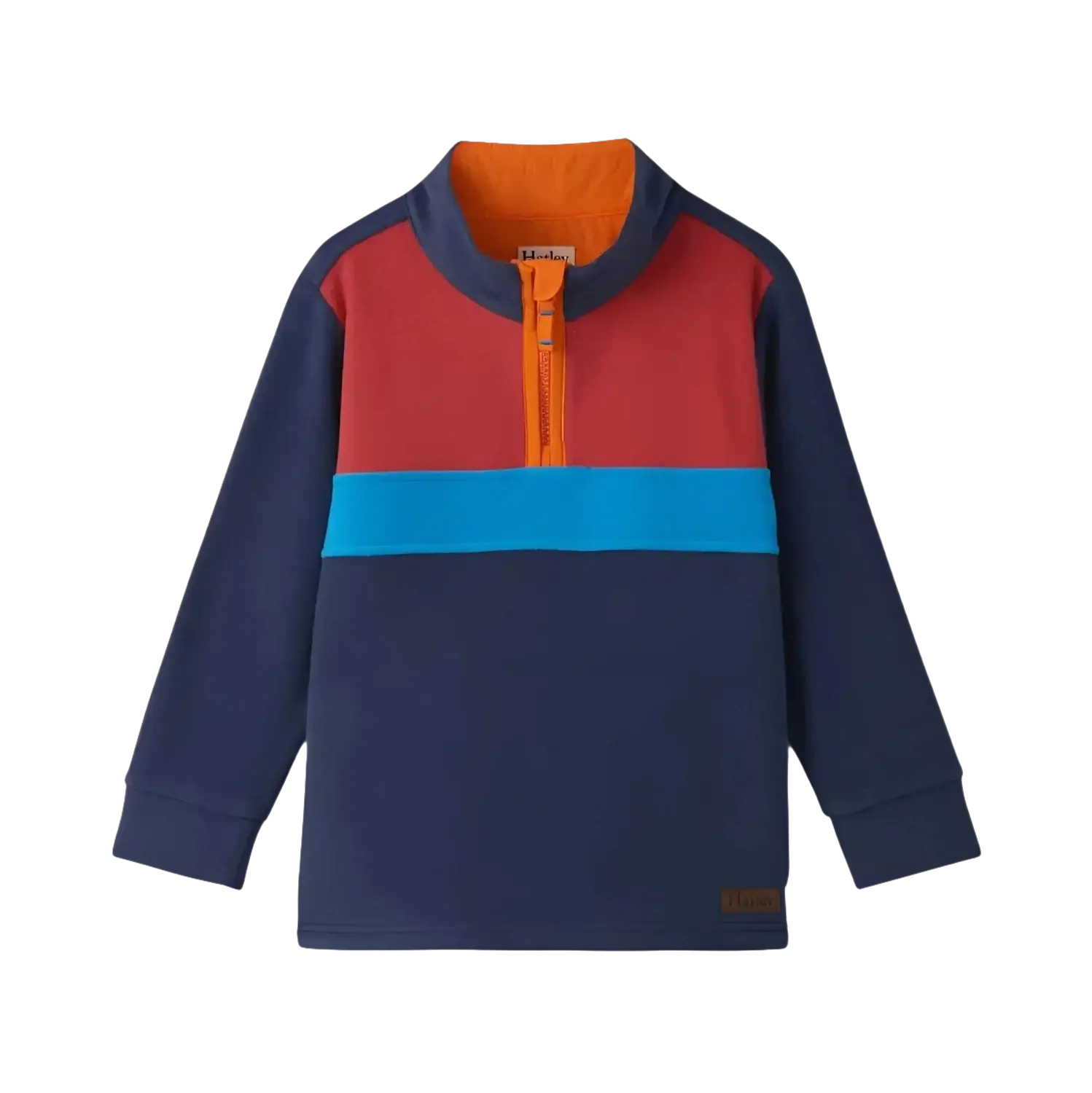 Hatley Kid's Colorblock Fleece 1/4 Zip Mockneck in navy, flat front view