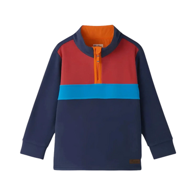 Hatley Kid's Colorblock Fleece 1/4 Zip Mockneck in navy, flat front view