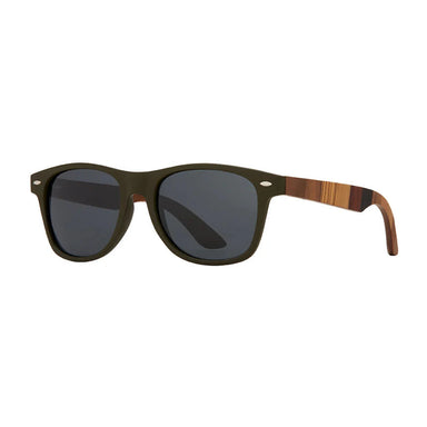 Blue Planet Forest Polarized Sunglasses in olive and multi wood, front angled view