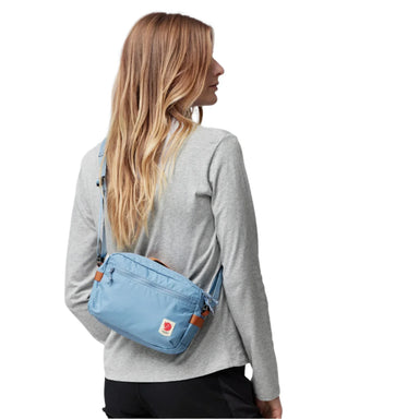 fjallraven high coast crossbody in dawn blue model back view