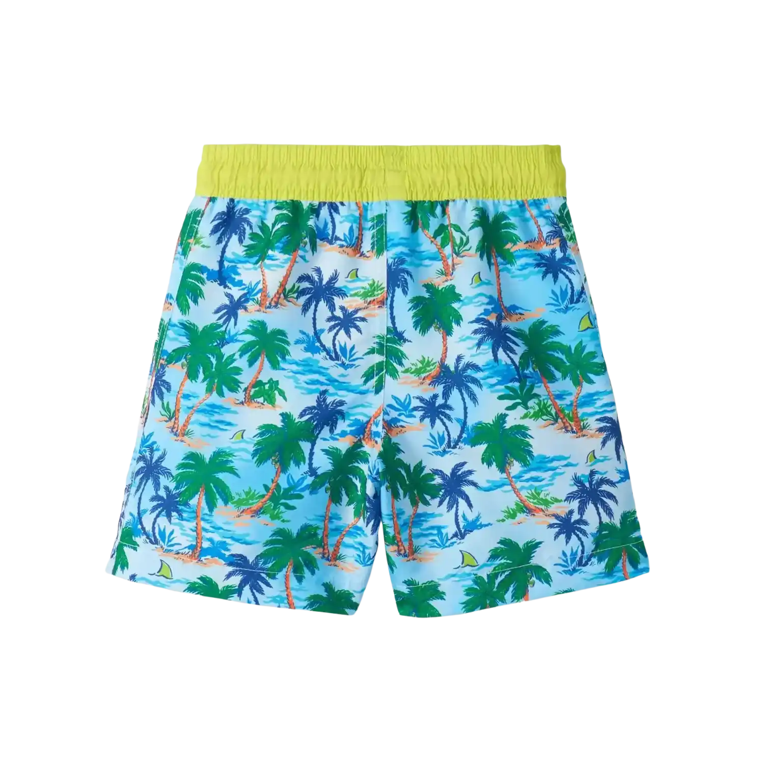 Hatley Boy's Tropical Swim Shorts in Deserted Island, back view flat