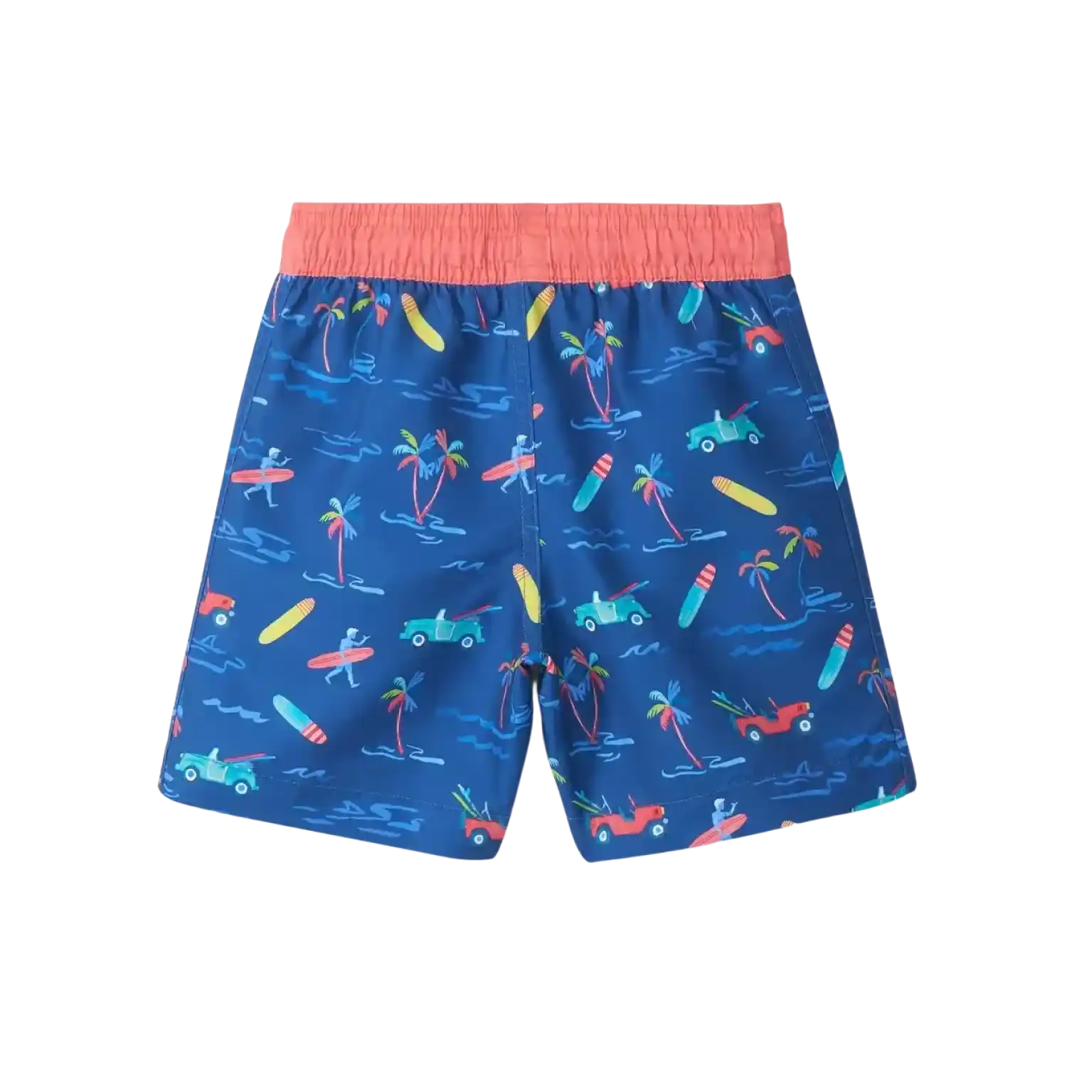 Hatley Boy's Tropical Swim Shorts in Surfs Up, back view flat