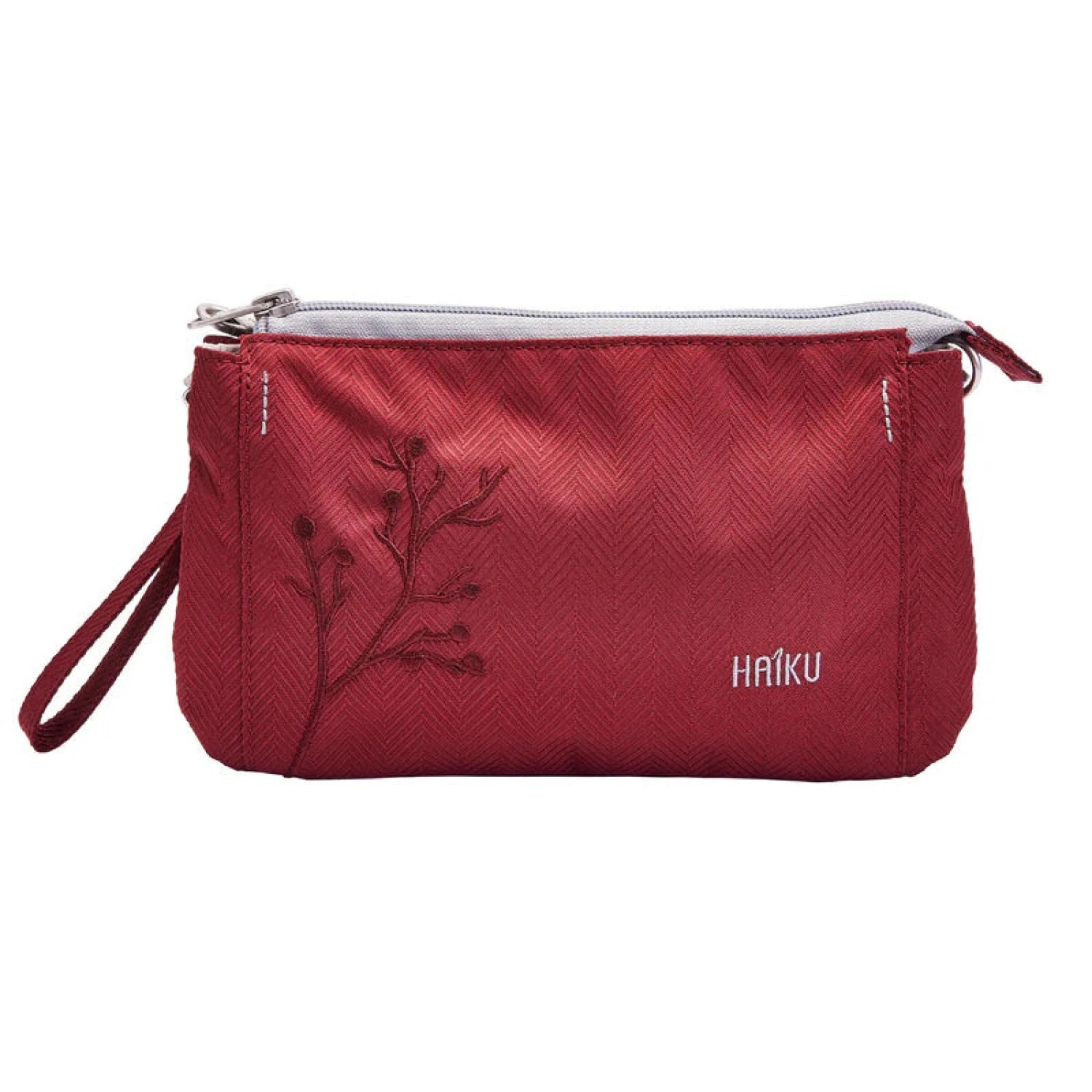 Haiku Stride Wristlet wallet clutch bag in rosewood, front