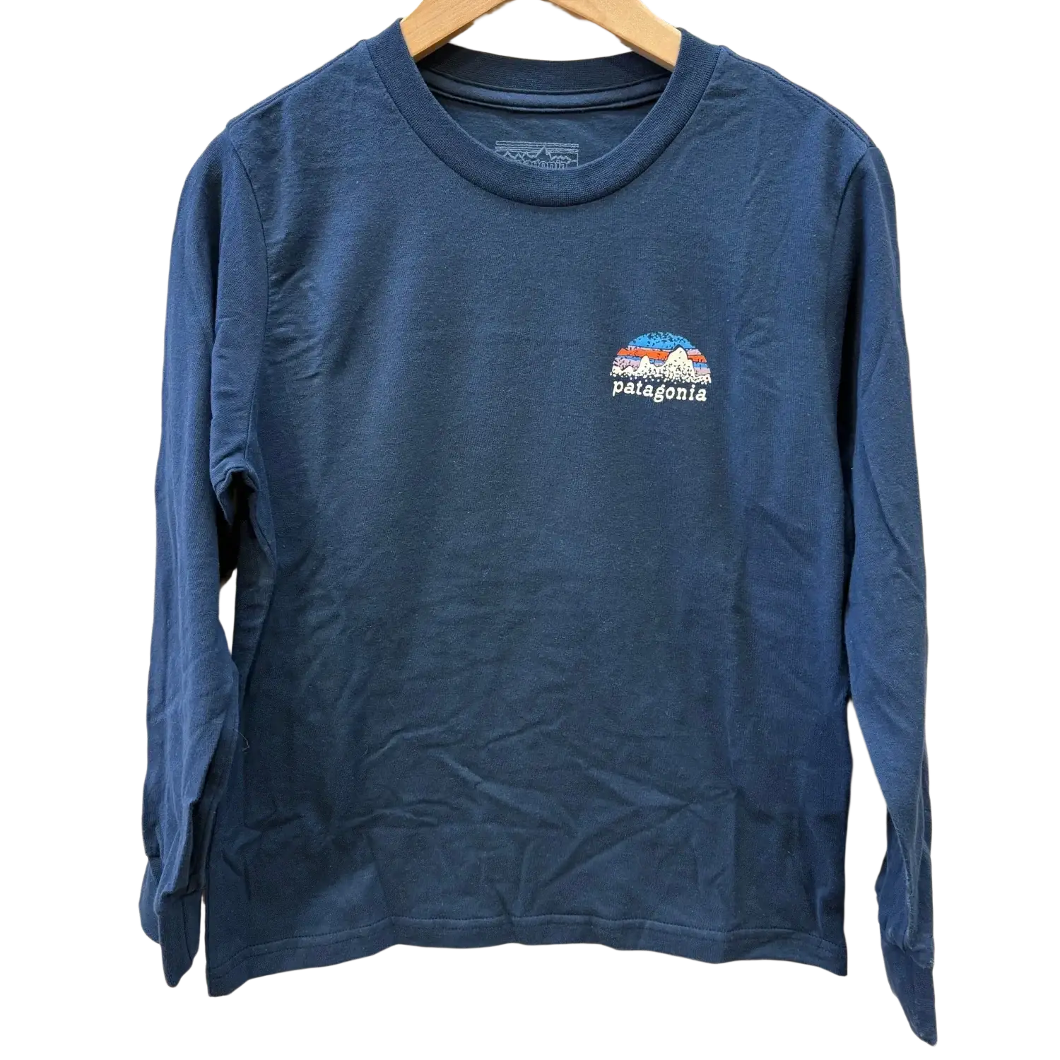 Patagonia Kid's Skyline Stencil Long-Sleeve T-Shirt in new navy, front view