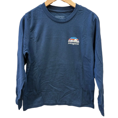 Patagonia Kid's Skyline Stencil Long-Sleeve T-Shirt in new navy, front view
