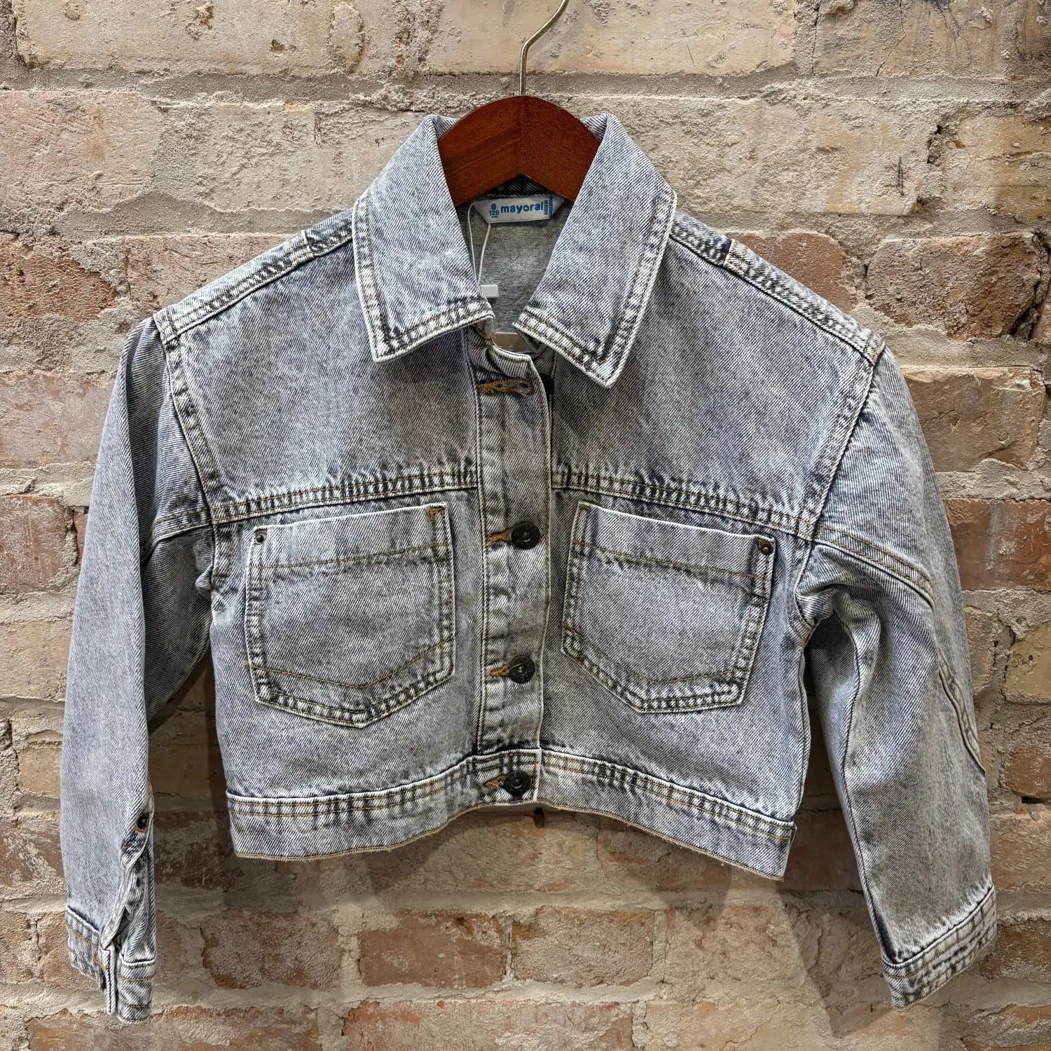 Mayoral Girl's Jean Jacket, grey wash front view