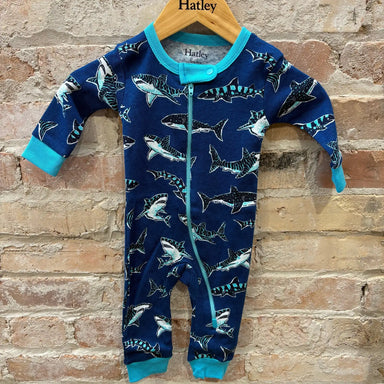 Hatley Baby Cotton Coverall, front view blue sharks