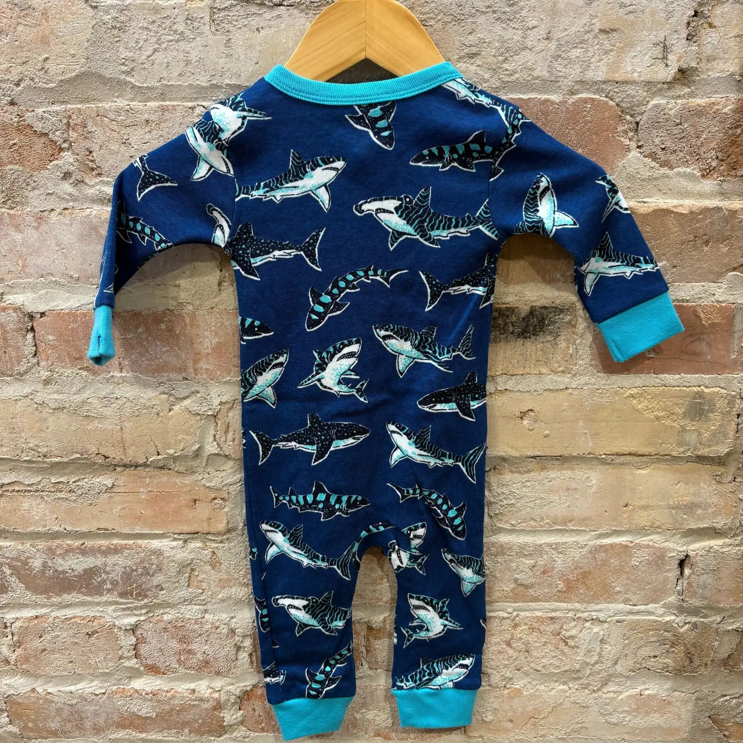 Hatley Baby Cotton Coverall, back view blue sharks