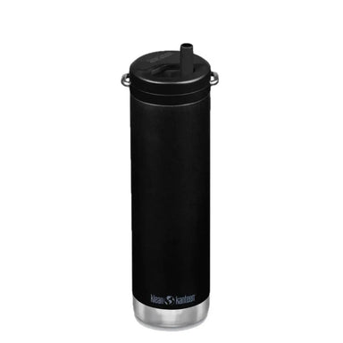 TKWide Insulated Water Bottle with Twist Cap 20 oz in black. Straw up