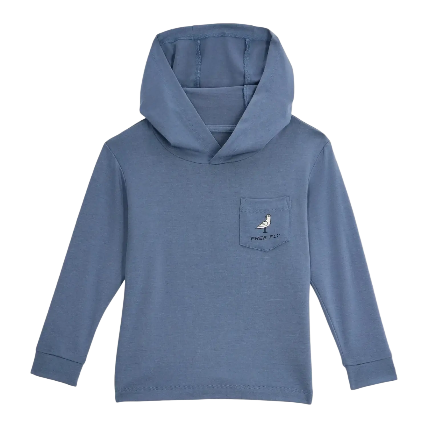 Free Fly Toddler Bamboo Shade Hoodie in free to roam & pacific blue, front view