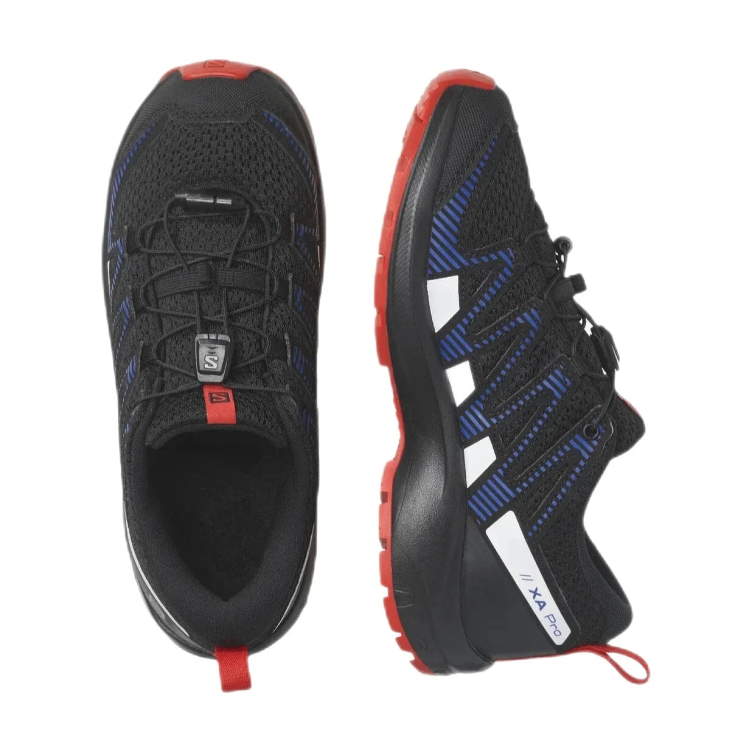 Salomon XA PRO V8 Shoes in black lapis blue red side view