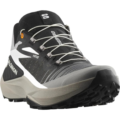 Salomon Men's GENESIS Trail Running Shoes in black, alloy & turmeric, front view