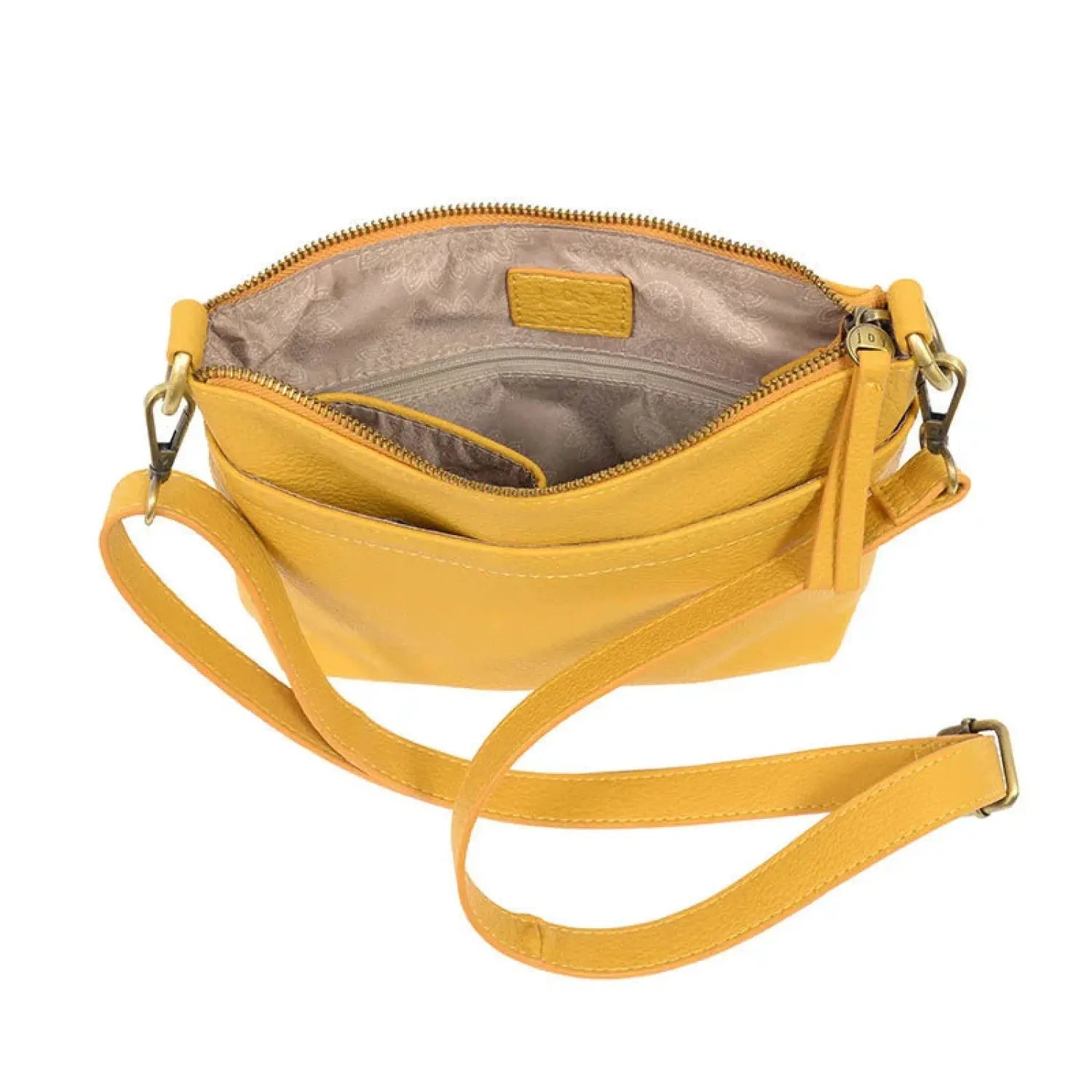 Layla Top Zip Crossbody Bag in Sunflower Yellow. Inside View.