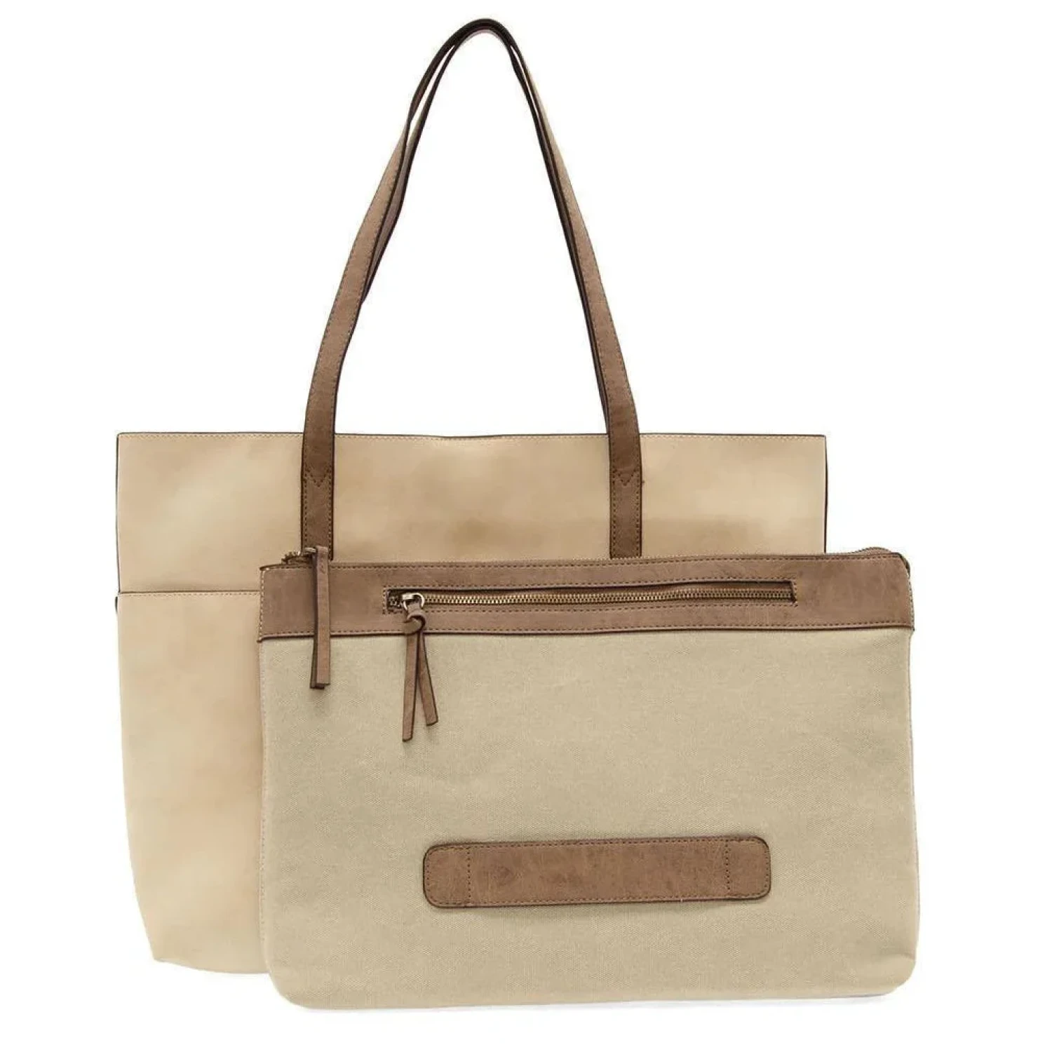 Joy Susan Danica Tote with Laptop Bag in eggshell, front view with laptop bag