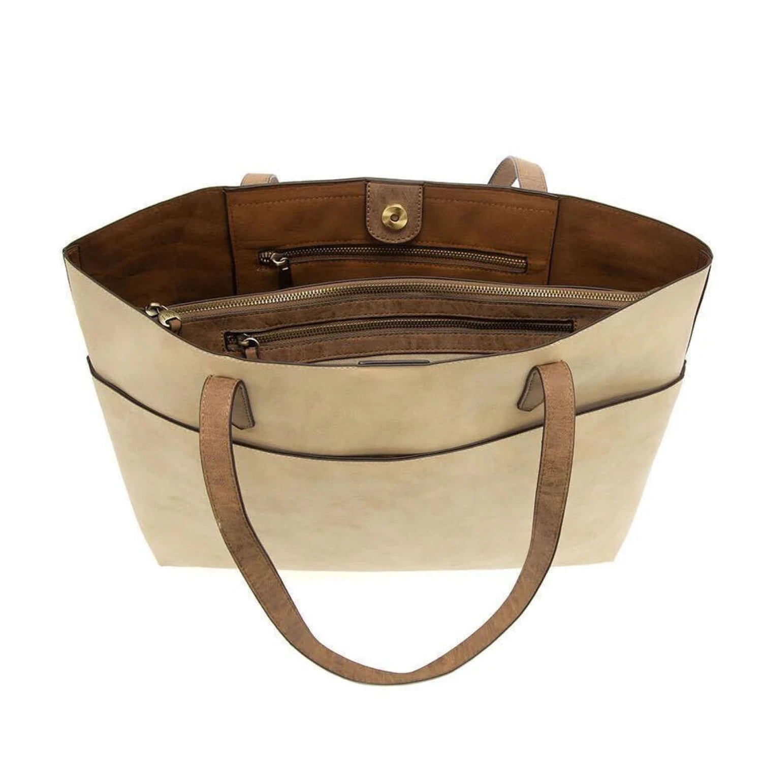 Joy Susan Danica Tote with Laptop Bag in eggshell, top open view