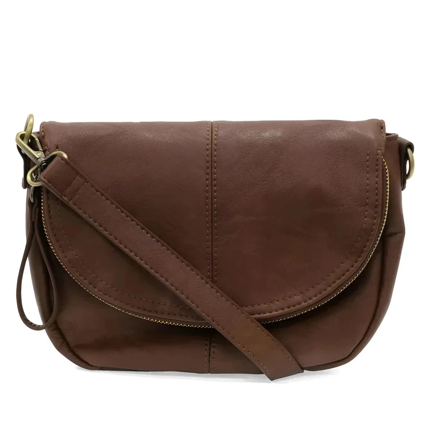 Joy Susan Helene Small Saddle Crossbody in walnut, front view