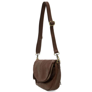 Joy Susan Helene Small Saddle Crossbody in walnut, side view