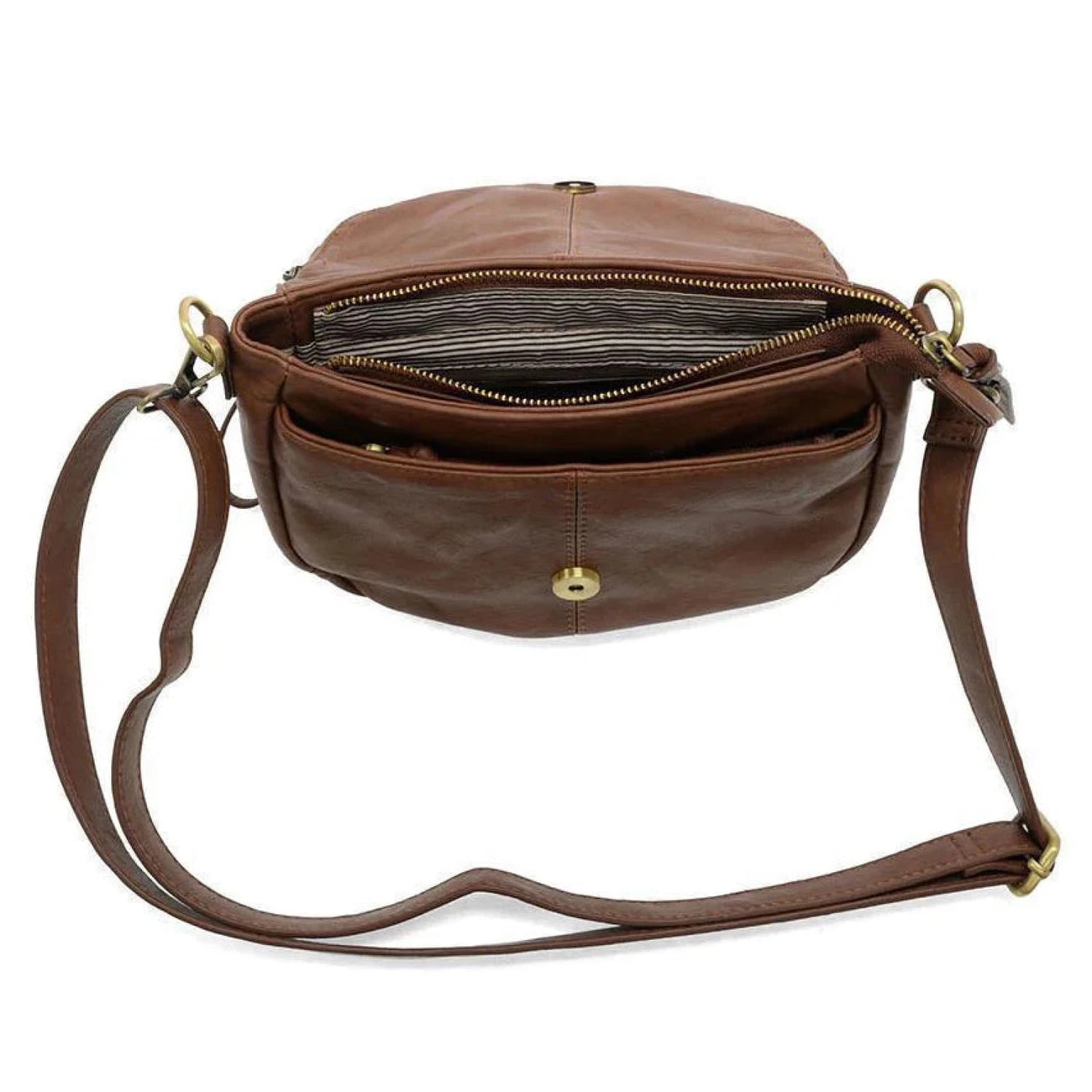 Joy Susan Helene Small Saddle Crossbody in walnut, top view