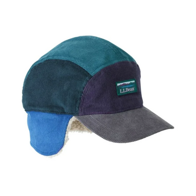 Multicolored cap with ear flaps and L.L.Bean logo on a white background